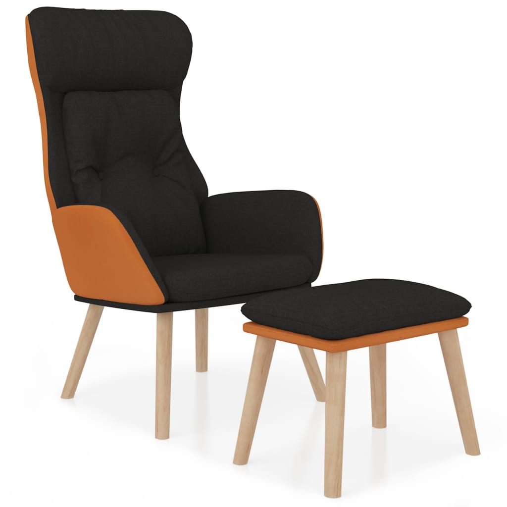 Recliner Chair with Footstool Black Artificial Leather & Fabric