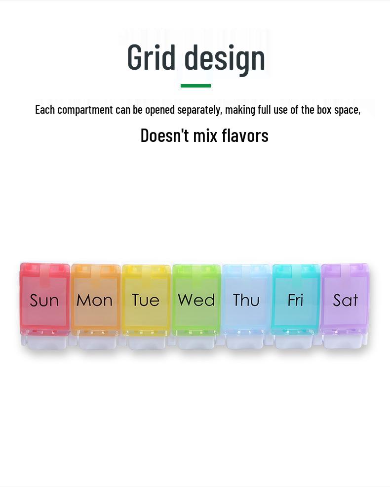 7-Day Portable Push-Button Pill Organizer with 7 Color-Coded Compartments