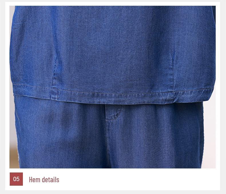 Women's Summer Tencel Denim Suit: Stylish 2025 Casual Two-Piece Set for Middle-Aged Mothers