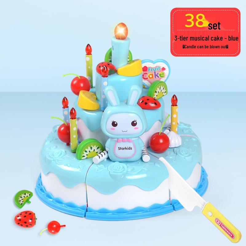Light-Up Musical Birthday Cake Toy: Three-Tier with Fruit Cutting Fun for Girls
