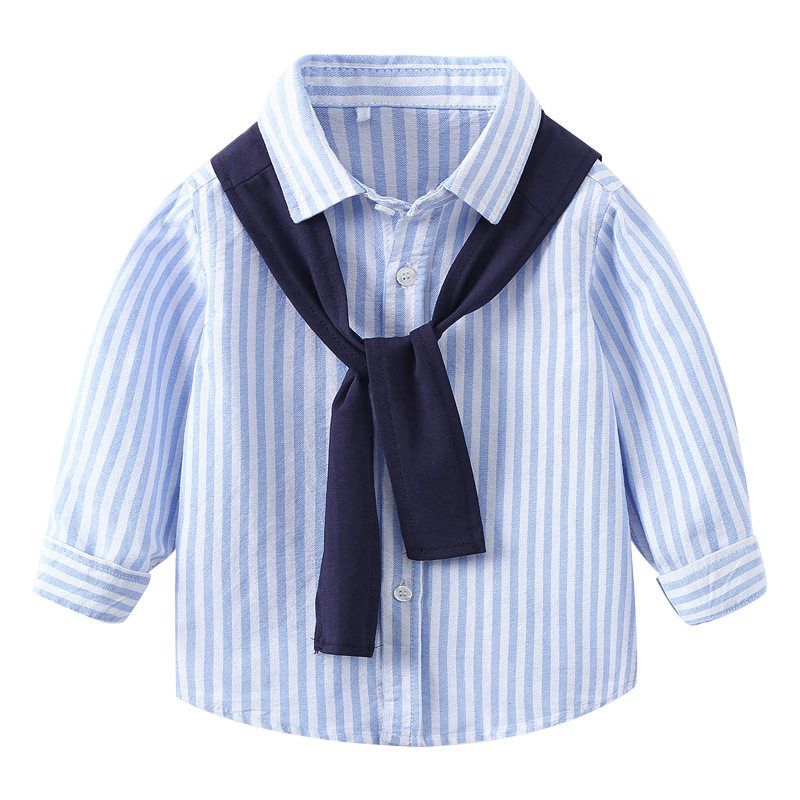Spring and Autumn Casual Boys' Long-Sleeved Shirts Polo Shirts Kidsren's Striped Tops with Shawls Baby Boys' Collared Shirts