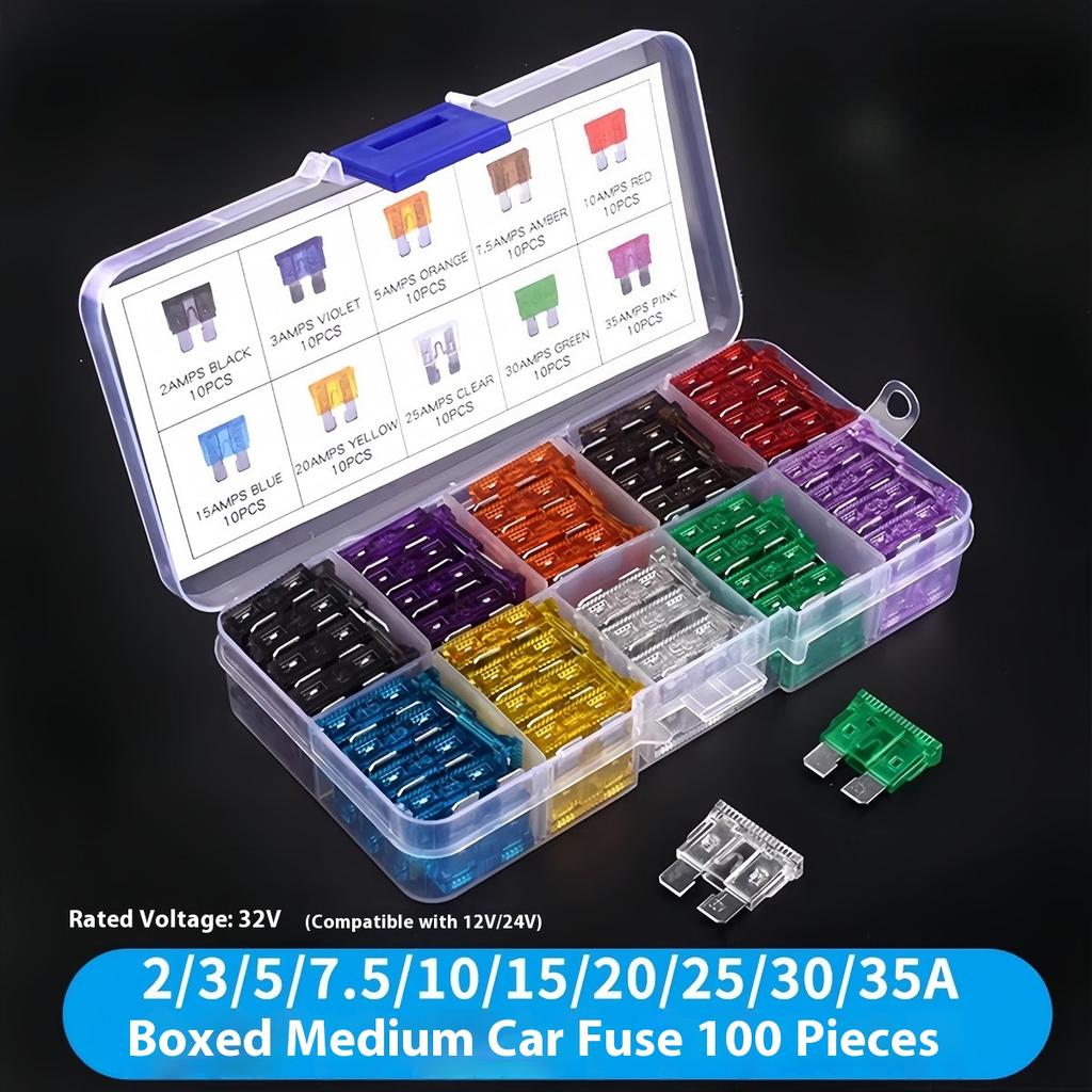 180Pcs 100pcs 50pcs Car Fuse Assortment Set Profile Middle Size Blade Type Fuse Auto Car Truck 2-35A Fuse with Box Clip Fuse Holders1