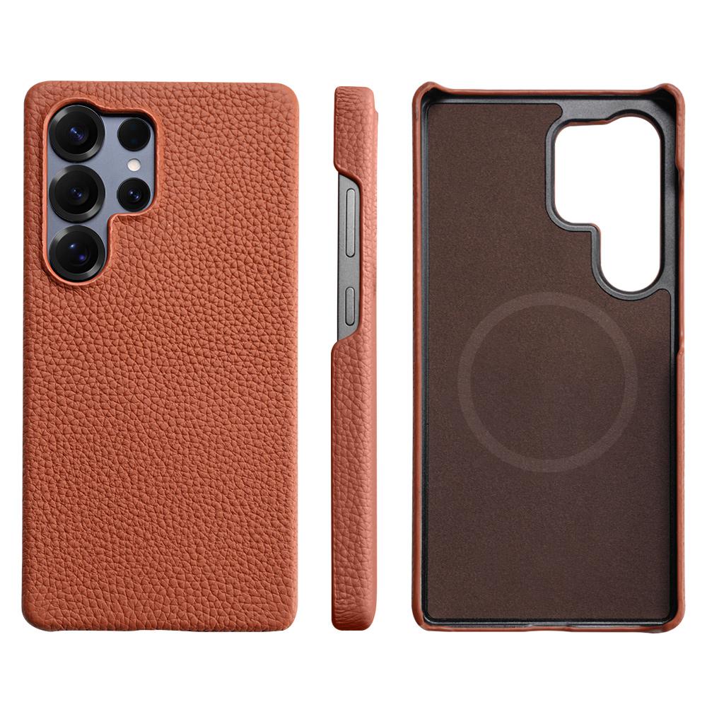 

for Magsafe Case for Samsung Galaxy S24 S25 Ultra Plus Natural Cowhide Lychee Leather Magnetic Protector Phone Back Cover Galaxy S24 Ultra