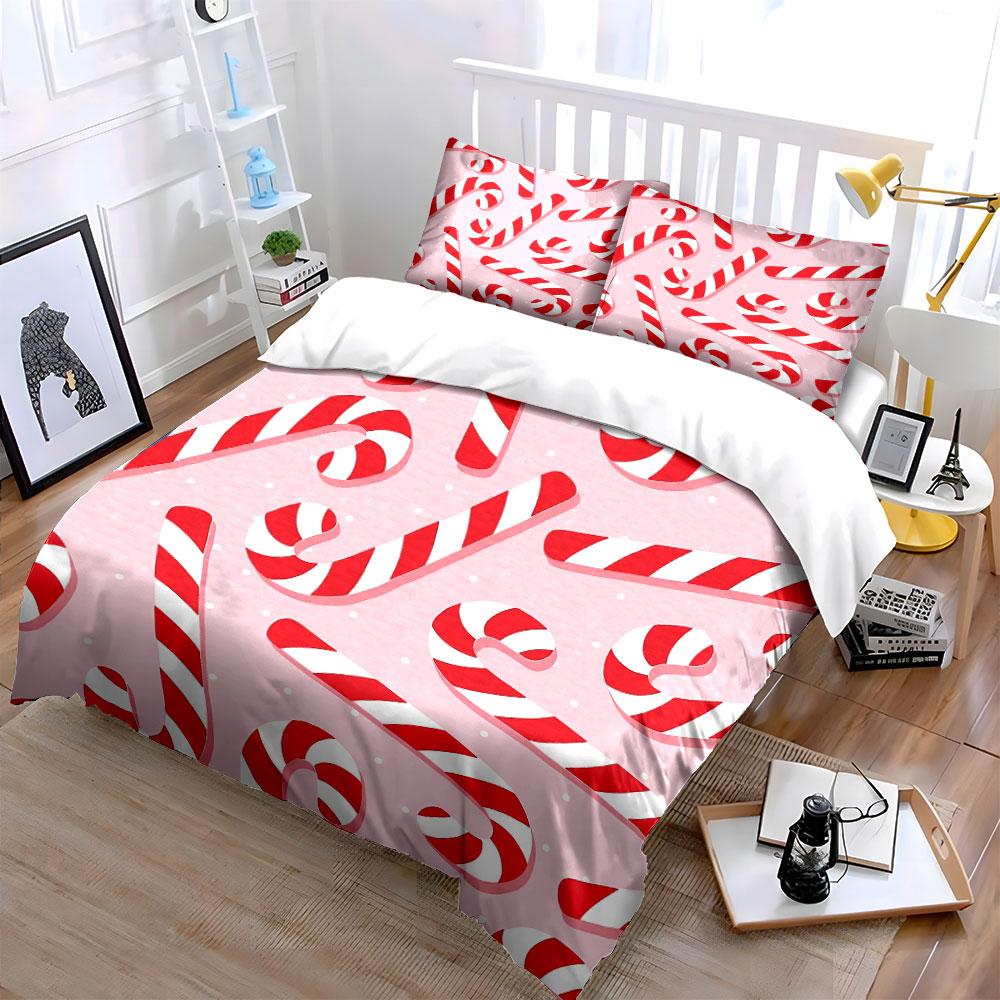Candy Cane Pattern Print Bedding Duvet Cover Set Duvet Cover Pillowcases (1*Duvet Cover 2*Pillowcases, without duvet insert)