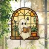 Cute Ghost Reading Book In Bathroom Suncatcher, Ghost In Bathtub Halloween Acrylic Spooky Ornaments Window Hanging Suncatchers