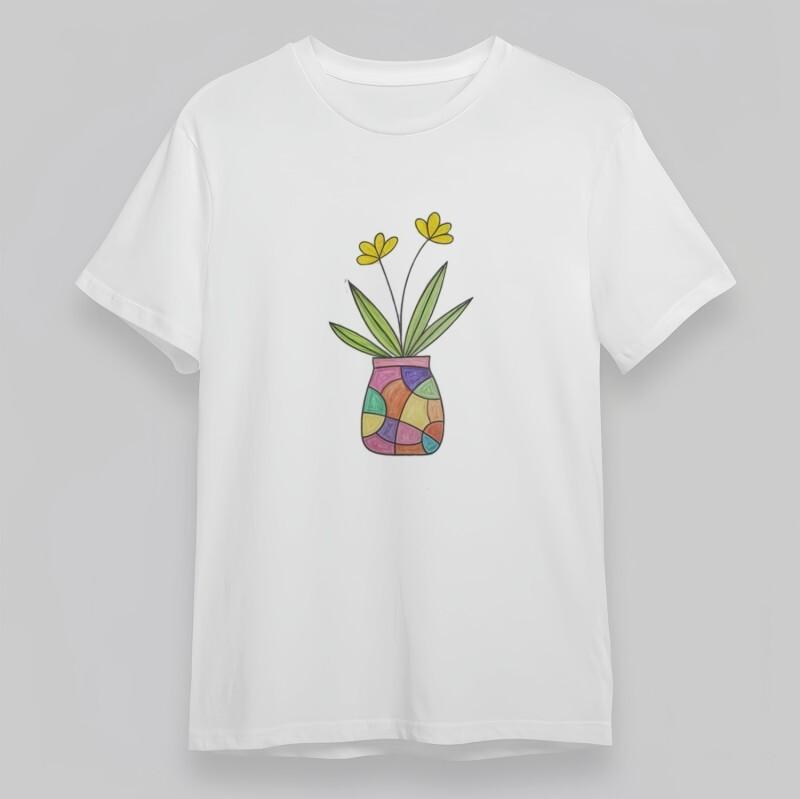 

Женская классическая футболка оверсайз Абстрактная геометрическая ваза Цветочный арт Хлопковая футболка 3XL