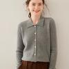Women's Twist Pattern Polo Collar Wool Cardigan - Autumn/Winter Slim Fit Cashmere Knit Sweater