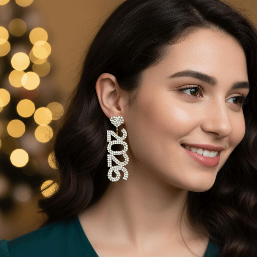 Strass Neujahrs-Ohrringe Kristallschmuck Strass-Ohrringe Vintage 2026 Ohrstecker Party