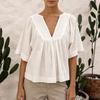 Women Casual Fashion Versatile V Neck Solid Color Shirt