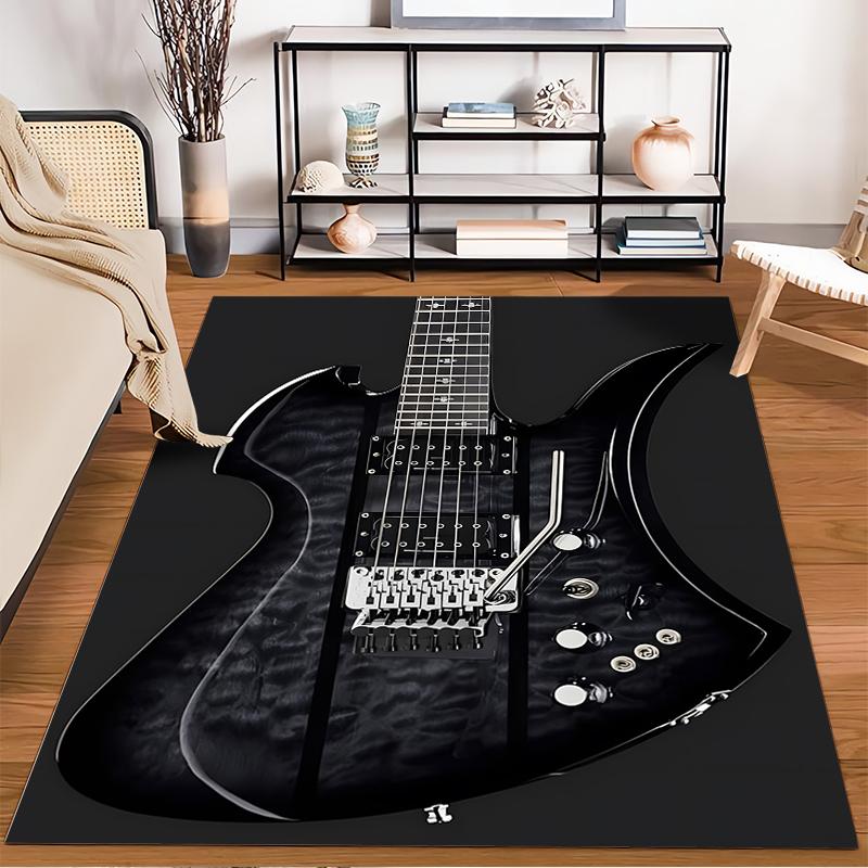 Black Electric Guitar Design Rug - Non-slip rug suitable for living room and bedroom sofas