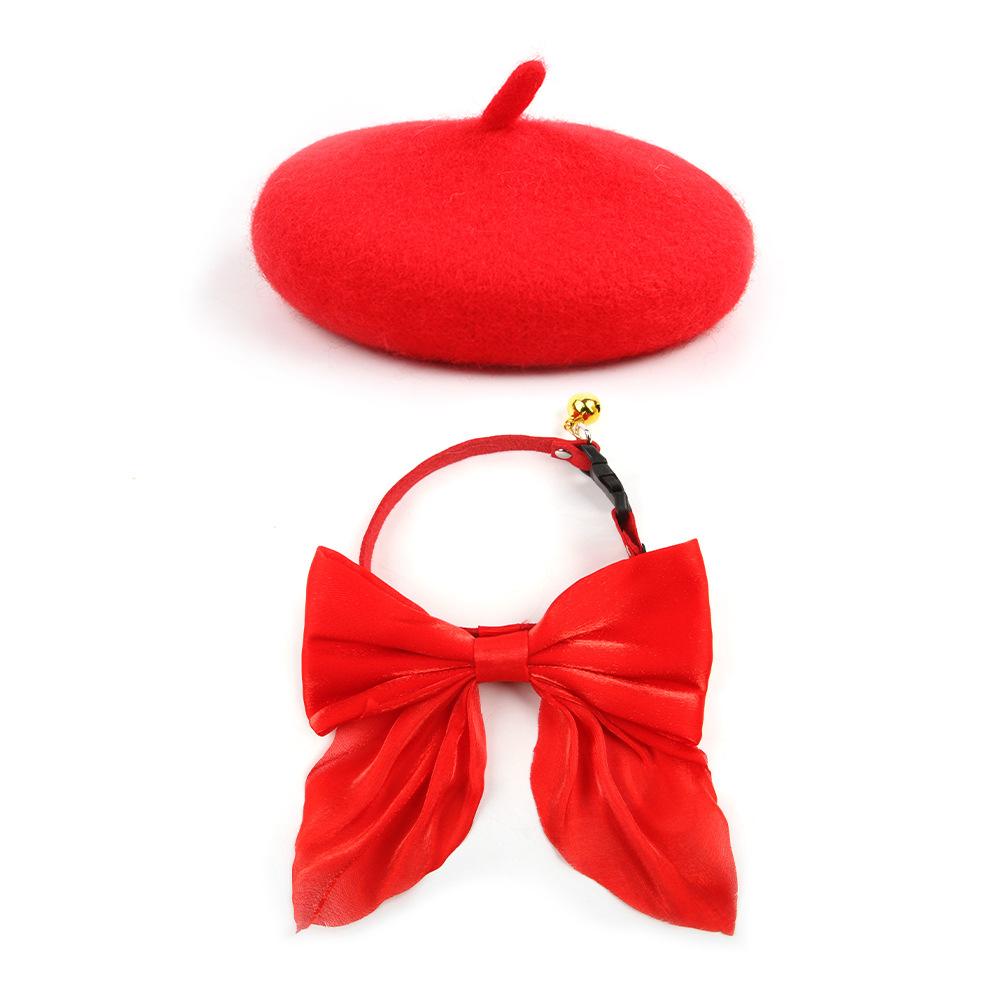 

Очаровательный регулируемый шерстяной берет с кошачьими ушками и галстук-бабочка, набор-воротник, в черном, красном, розовом и M красный