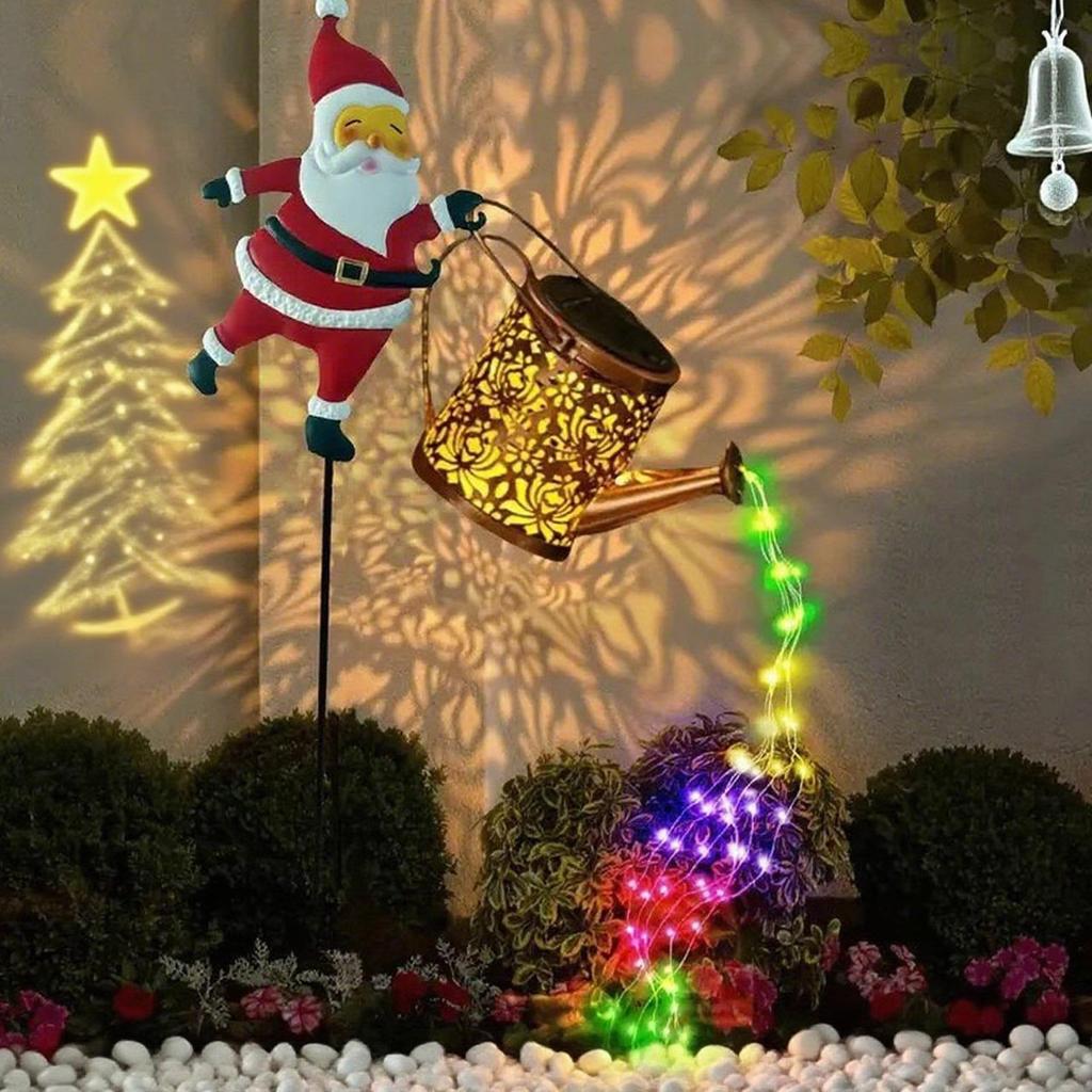 Christmas Santa Claus Kettle Solar Lights Metal Solar Santa Claus Outdoor Garden Lamp for Lawn Festive Decor 2025 Xmas Navidad