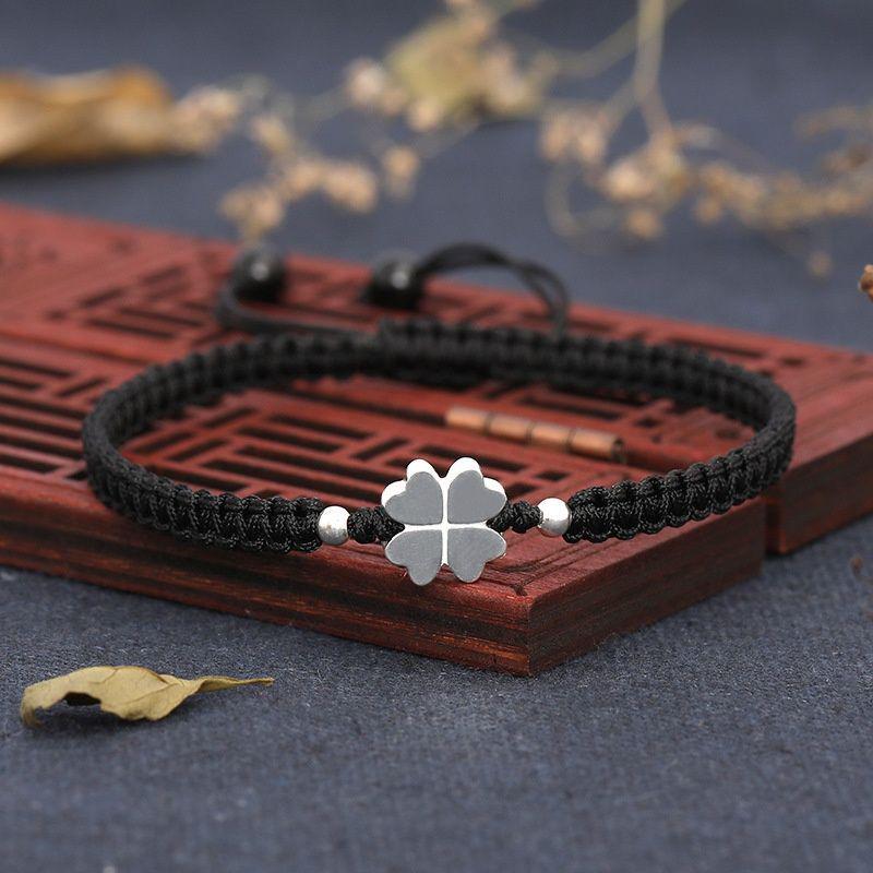 Couple Lucky Four-Leaf Clover Bracelets: Woven Hand Ropes for Best Friends & Long-Distance Relationships, Unisex Gift for Students.