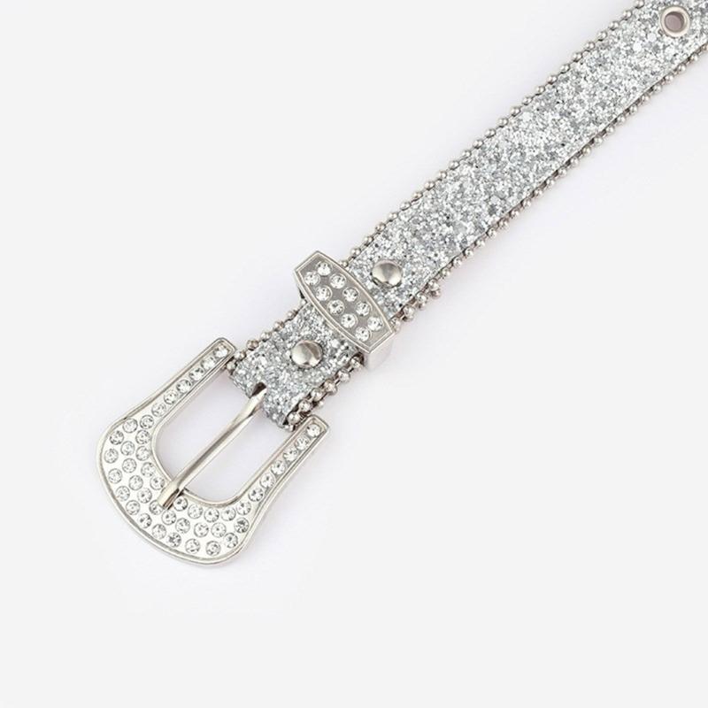 Shinning Rhinestone Buckle Waist Belts for Rock Fans Adjustable Belt for Cowboy Teens Female Jeans Skirt Waistband