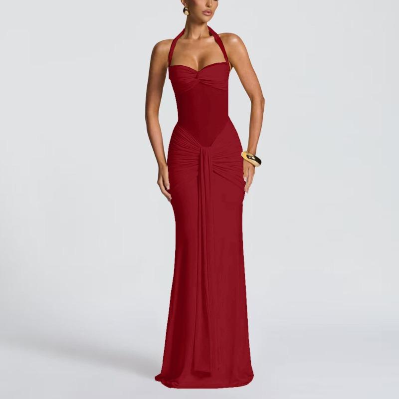 New women's clothing temperament pleated streamer dress foreign trade fashion neck sexy hip wrap dress women