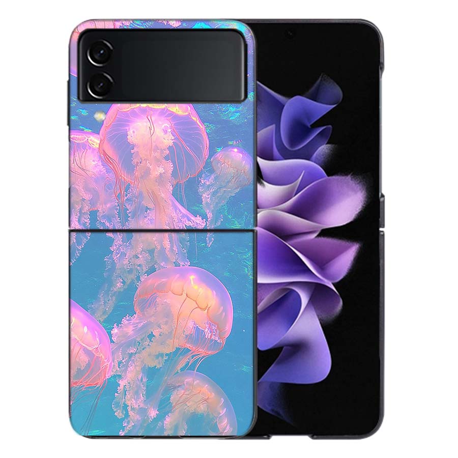Enchanting Neon Jellyfish Coque For Samsung Z Flip7 6 Galaxy Case Shockproof Z Flip5 Z Flip3 4 5G Hard Cover Phone TPU PC Hard
