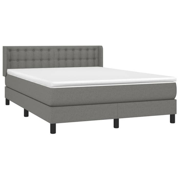 3130034 vidaXL Lit à sommier tapissier avec matelas Gris foncé 140x200cm Tissu