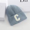 New Wool Hat Women's Autumn and Winter Warm Letter C Pullover Hat Student Solid Color Knitted Hat