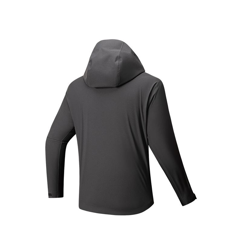 Anta Solid Color Zipper Hooded Versatile Casual Waterproof Breathable Jacket Men Jacket Smoke Black Gray 152537629-3