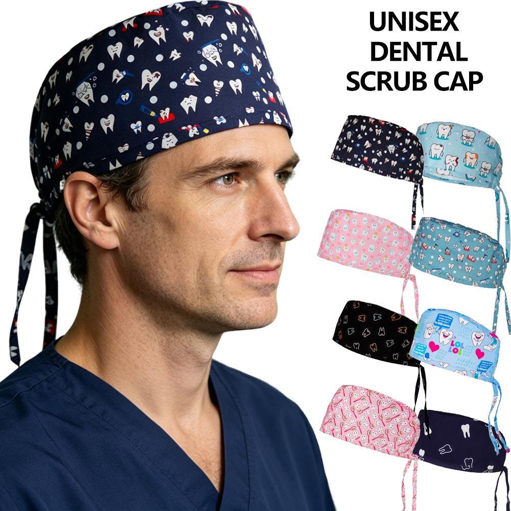 Cute Tooth Pattern Scrub Cap Dental Care Surgical Hat Adjustable Nurse Doctor Work Cap