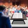 Portable Tabletop Lectern with Bookstop Cherry Red Rectangular MDF, Carbon Steel for Restaurants, Churches, Classrooms, Seminars