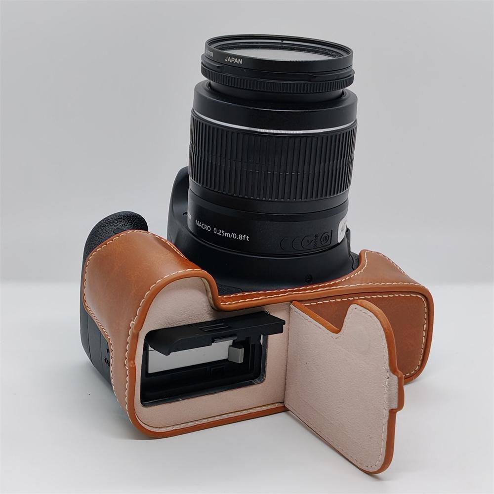 Кожаный (PU) получехол для камеры Canon EOS 760D 750D 700D 600D 650D с открывающейся нижней крышкой коричневый