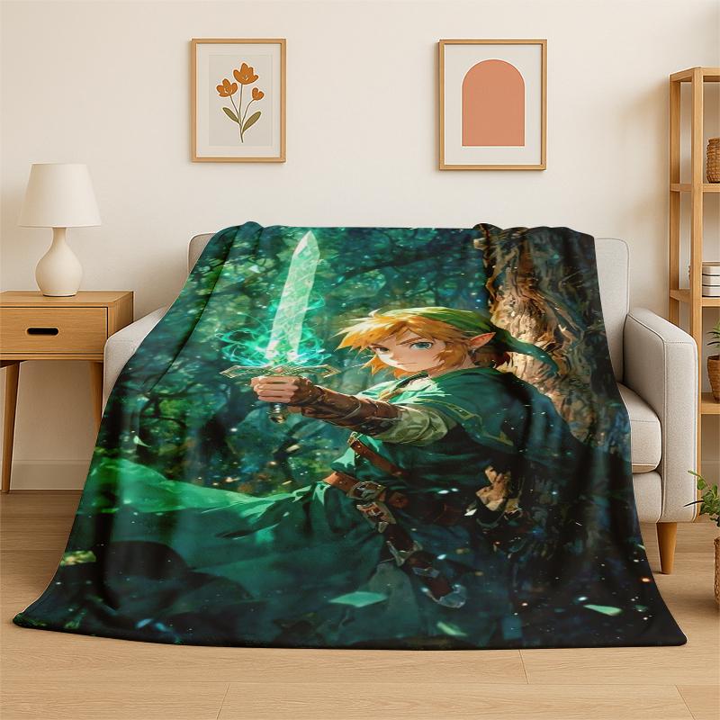 Classic Game Z-Zelda Cartoon Link Flannel Blanket Soft Warm Throw Blanket for Bedroom Living Room Bed Travel Camping Picnic
