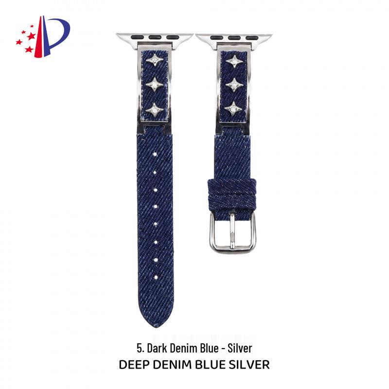 Starry Denim Leather Strap for Apple Watch 11, iWatch 109876E, Huawei GT6, and Xiaomi 9 Pro.