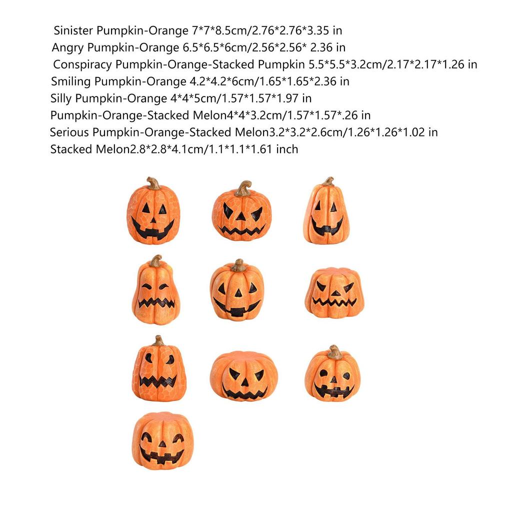 11Pcs Halloween Pumpkin Decorations Resin Gift for Dining Room Garden Indoor