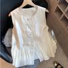 Women's 2026 Summer Ruffled Pearl Satin Sleeveless Top - French Chic, Age-Reducing Style