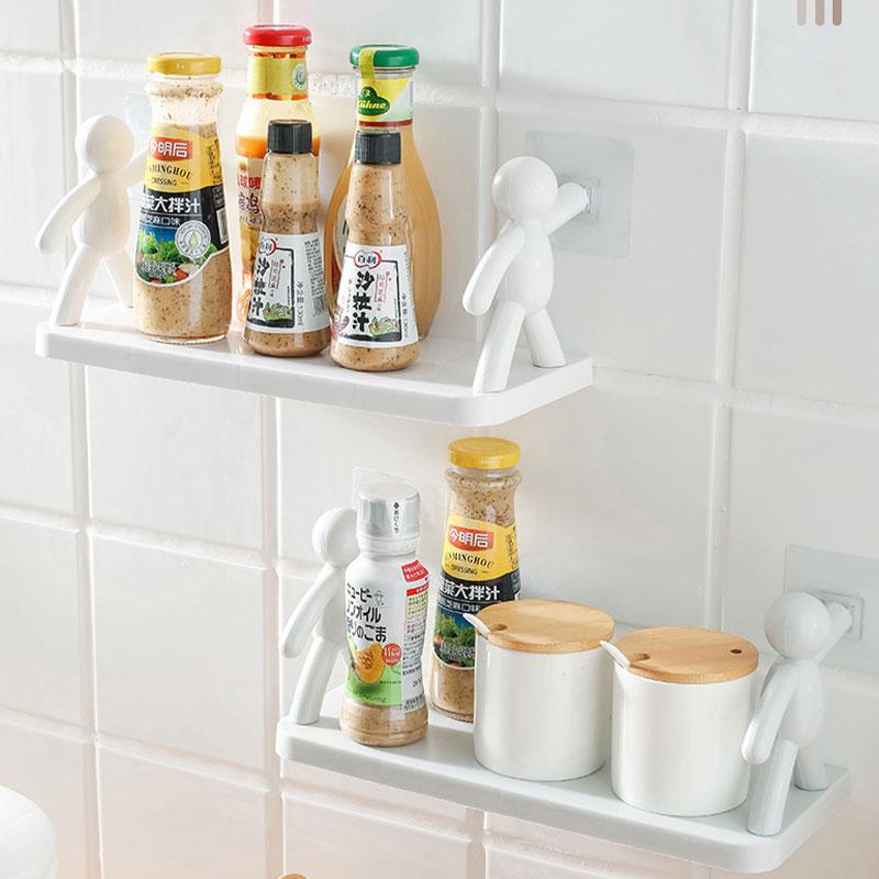 Cartoon Doll Seasoning Jar Sorting Storage Rack Self-adhesive Toilet Bathroom Cosmetics Shelf Bathroom Kitchen Organizer Holder