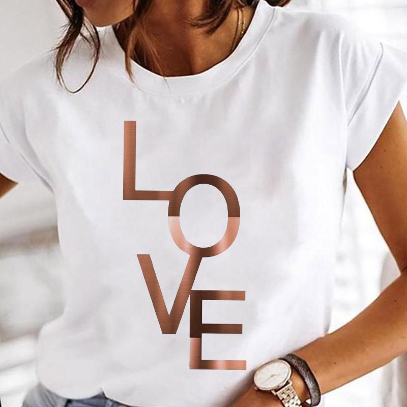 Women Printing Clothes Custom T-Shirt Watercolor Cute Tops Tshirt Short Sleeve Cartoon Heart Print Female Graphic O-Neck Tees