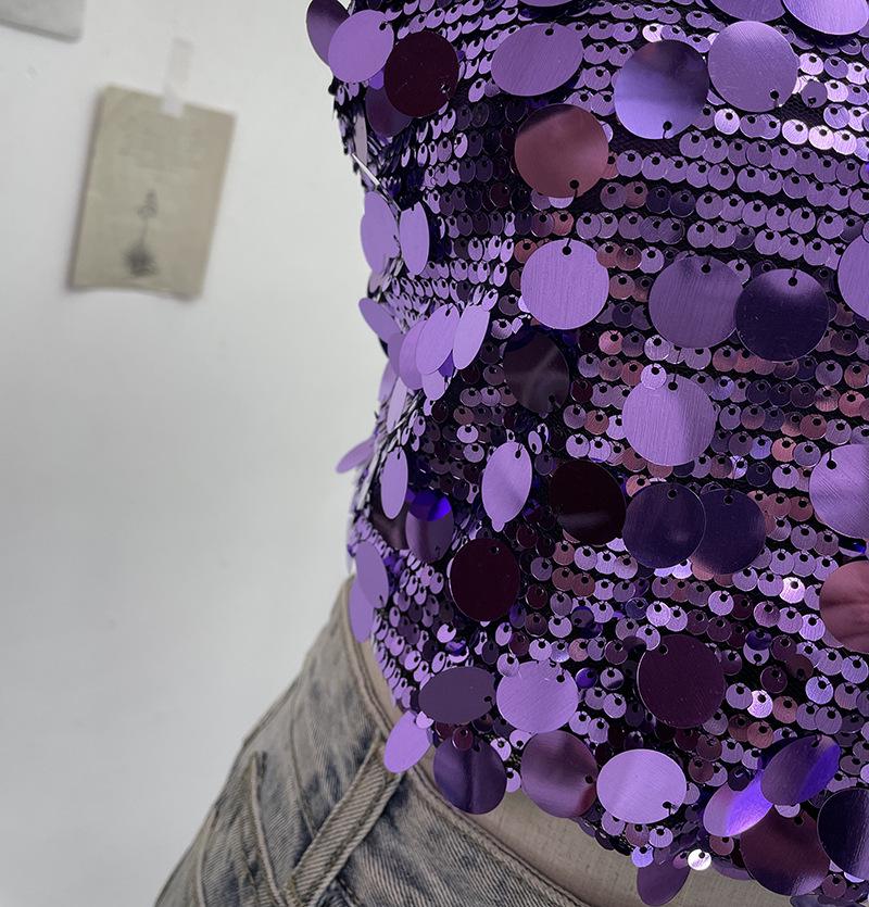 Halter Crop Top with Sequins and Open Back (Style 1083)