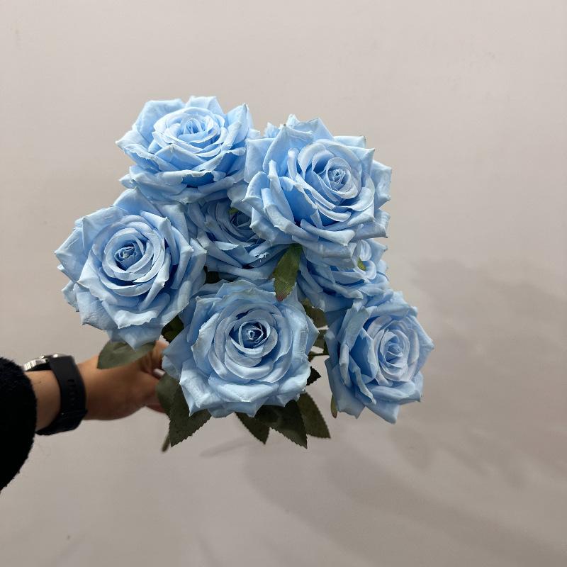9 Heads Silk Cloth Burnt Orange Rose Bouquet for Wedding Home Party Christmas Decoration Bouquet Artificial Decorative Flowers