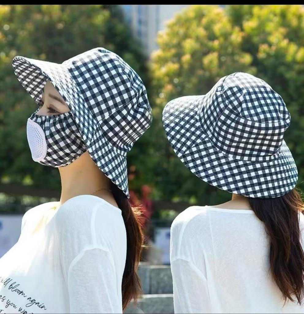 Chapeau de soleil d'été chapeau seau chapeau avec masque intégré protection solaire d'été chapeau de soleil protection solaire extérieure chapeau pour le visage