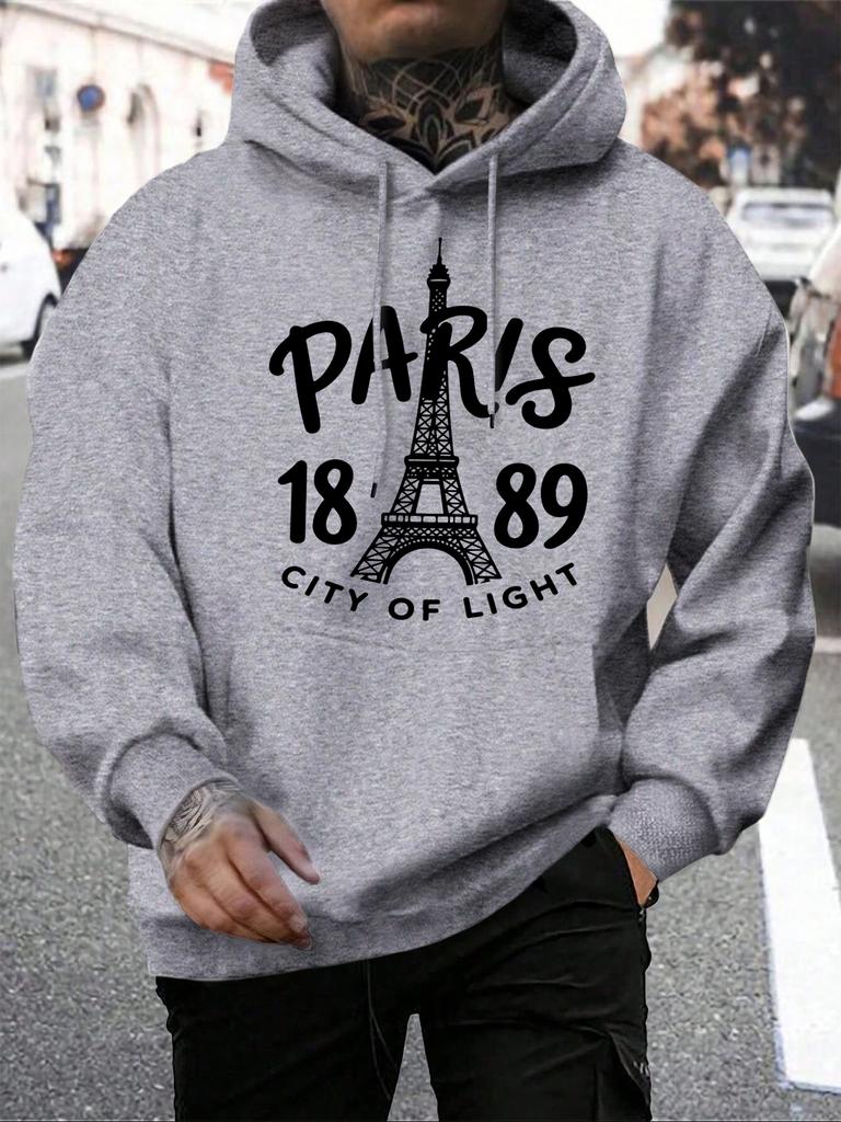 Pairs City Of Light 1889 Printing Hoodies Male Autumn Casual Hoody Fleece All-Match Pullover Pocket Loose Mens Streetwear