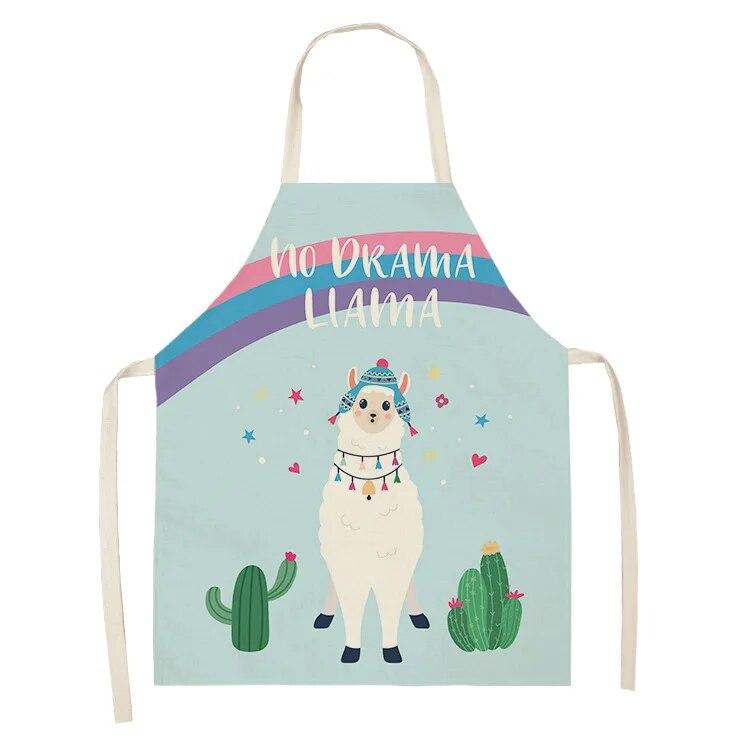 Avental de algodão e linho da série Cute Alpaca Avental de cozinha Babador para cozinhar e assar em casa Ferramenta de limpeza e antiincrustante
