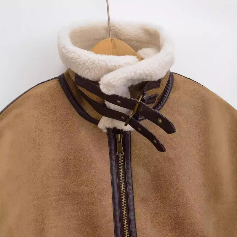 Womens Retro Faux Suede Fur Lined Zip Up Vest Jacket Street Style Warm Outerwear