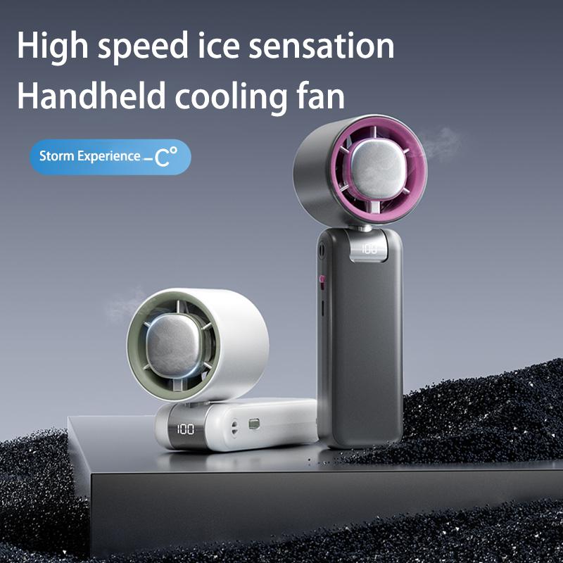 Portable Handheld Fan, USB Rechargeable Digital Display Fan, Foldable Desktop Fan, Cooling & Ice Compress Hanging Neck Fan with Lanyard