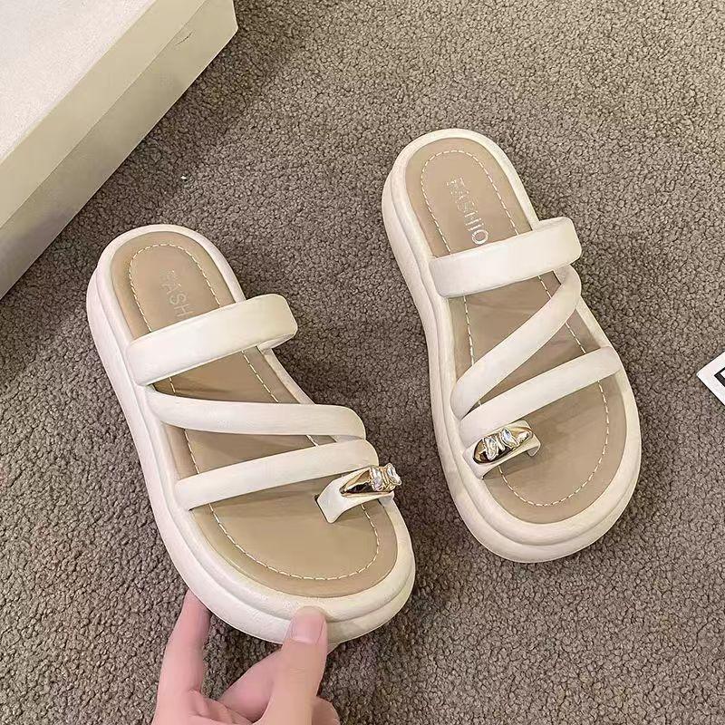 

Наступая на дерьмо мягкие кожаные сандалии женские летние тапочки-бублики на толстой подошве с пальцами ног и юбками для беременных женщин римская пляжная обувь 35