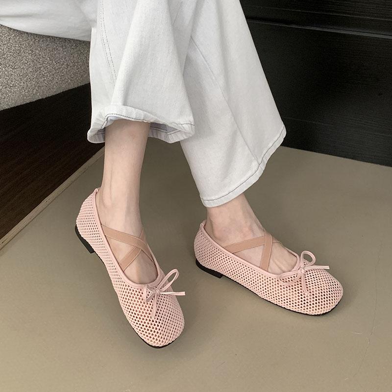 Fashion Female Butterfly-Knot Footwear Ladies Flats Mary Janes Shoes Mesh Breathable Fashion Elastic Band Women Ballet Flats Dance Shoes