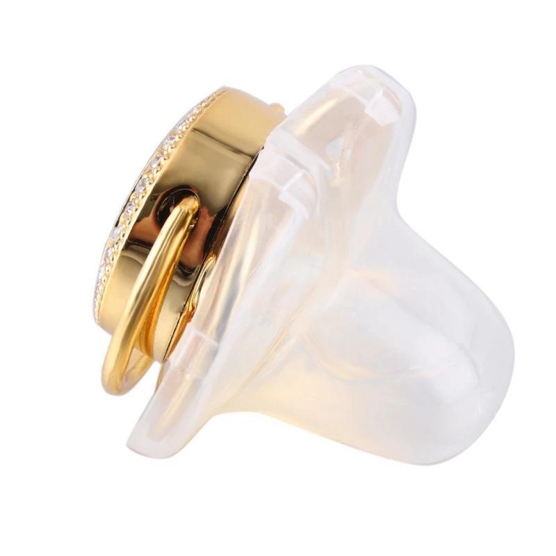 High-End Gold Diamond Baby Pacifier with Cartoon Crown and Chain Clip