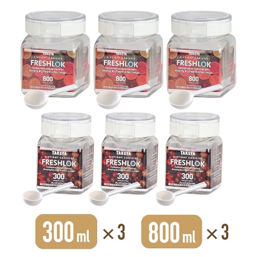 Official Takeya Original 6-Piece Storage Container Set: Three 300ml and Three 800ml Square Containers with Spoons. FRESHLOK Airtight, Airtight, Refrig