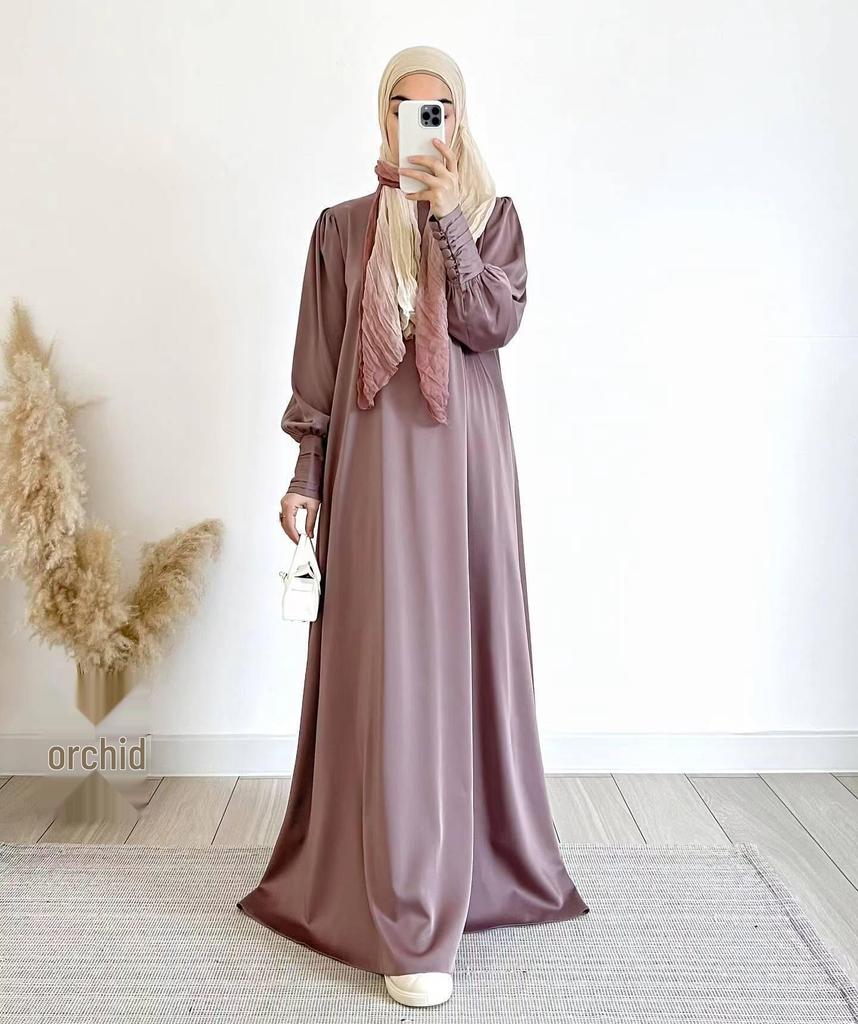 2024 Spring Luxury Soft Satin Swing Dress for Muslim Women
