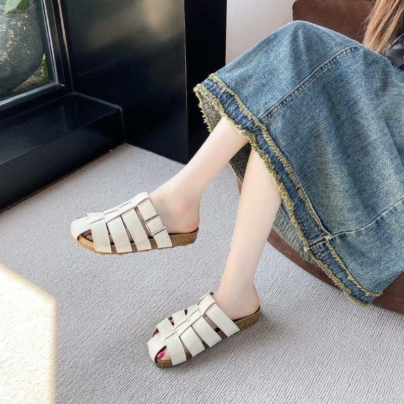 Office Slippers Women Wear Slip-on Summer New Baotou Black Silver Women Semi-drag Casual Sandals Women's Shoes Zapatos Mujer