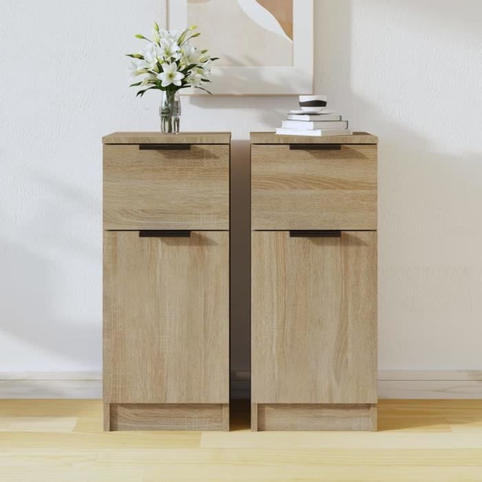 811122 vidaXL Buffets 2 Pcs Sonoma Oak 30x30x70 Cm Engineered Wood