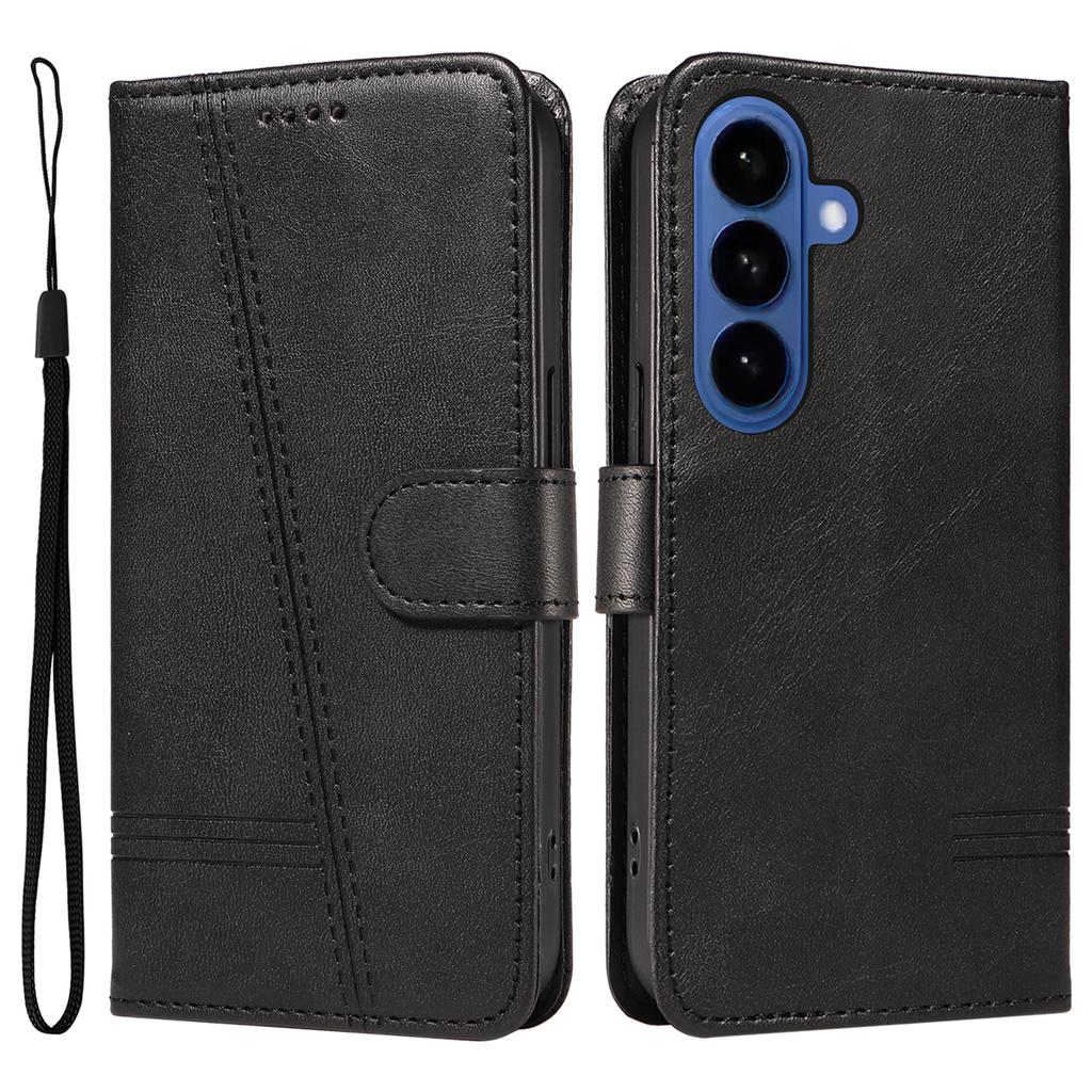 Luxury Line Cards Solt Wallet Flip Leather Phone Case For Samsung S26 Ultra S25 Plus S24 A06 A17 kickstand Bag Book Strap Cover