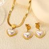 LUXUSTEEL Heart Shaped Pendants Necklace Earring Sets Imitaiton Zircon For Women Girl Stainless Steel Chain Necklace Zircon Gift