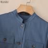ZANZEA Camicetta casual da donna con colletto alto e maniche lunghe larghe