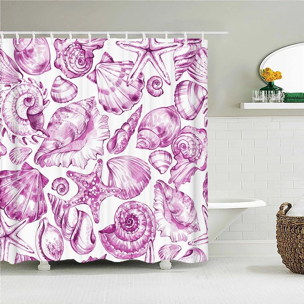 

Cartoon Ocean Starfish Shell Shower Curtain Polyester Waterproof Fabric 3D Printing Watercolor Bathroom Curtains Decor Screen W60H190(CM)-1 Pcs